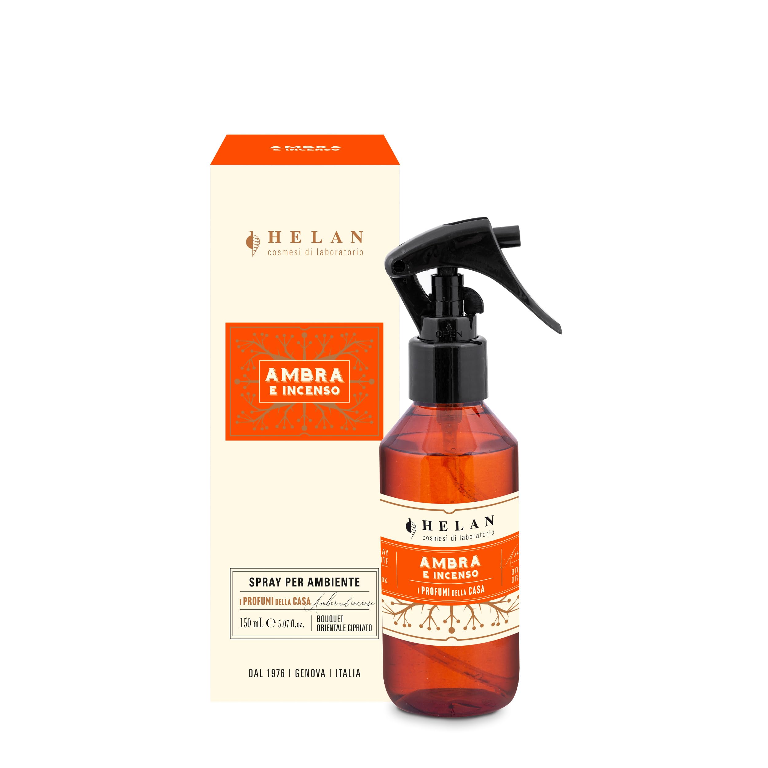 Helan Ambra e Incenso - Profumatore per Ambienti, Profumo Ambiente Spray dalle Note Orientali e Cipriate con Bergamotto, Idee Regalo Deodorante e Profumatori Ambiente, 150 ml - Profumi Made in Italy