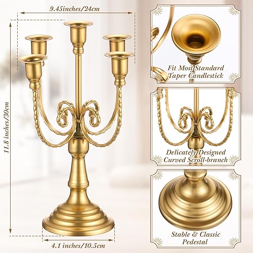 Miniatura 9 de Rtteri 6 candelabros dorados de metal para velas cónicas para centros de mesa, bodas, Navidad, vacaciones, fiesta de cumpleaños (5 brazos, 12.2 x