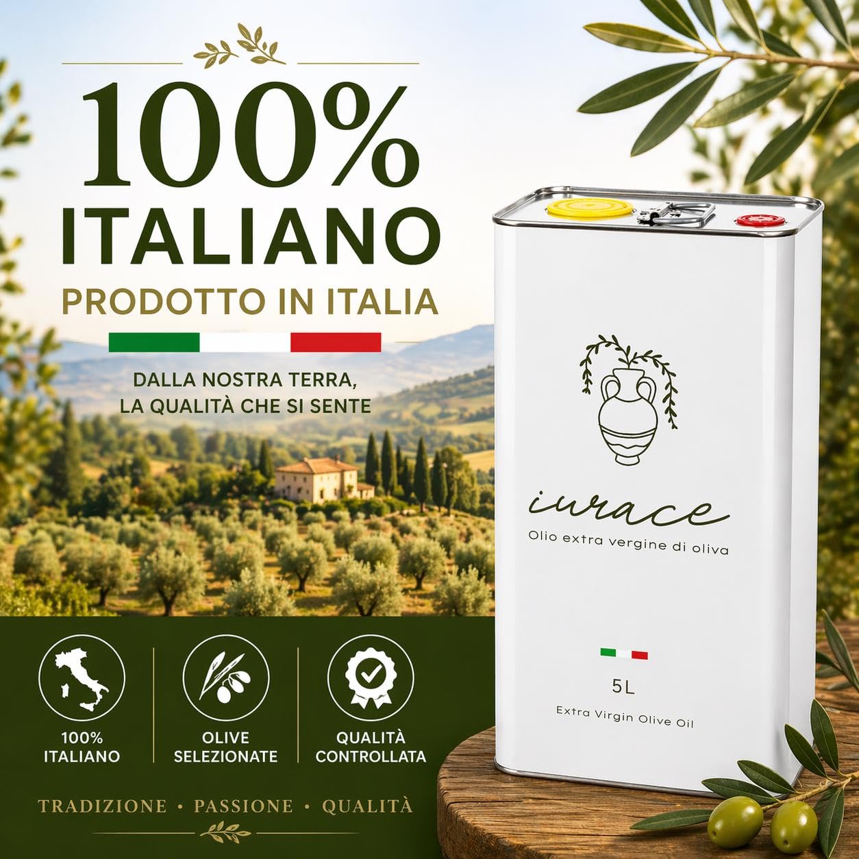 Olio Extravergine di Oliva 100% Italiano – Calabria Ionica – Blend Pregiato di Carolea, Pendolino e Cultivar Locali – Estratto a Freddo – IURACE