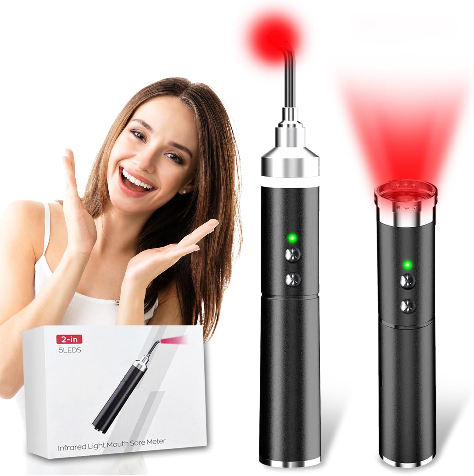 Cold Sore Red Light Device, Cold Sore Canker Device Red Light Device for Mouth Nose Ear Knee Hands Joint Muscle, Red Cold Sore Device (Black with 5 LEDs)