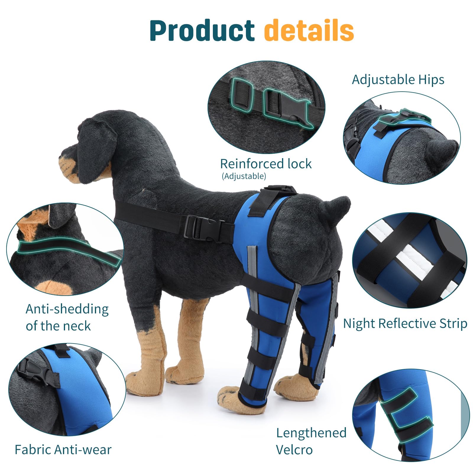 PETCUTE Genouillères Réfléchissantes Ajustables pour Chien - Arthrose Chien, Support Articulaire Antichoc pour LCA/CCL,ProtèGe-Coude pour Chien-XS(Bleu)