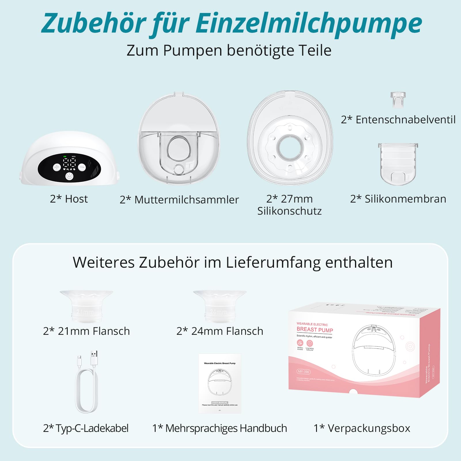 Doppelmilchpumpe Elektrisch Freihändig Leise Abpumpen | 4 Modi & 12 Saugstufen, mit USB-Aufladung, 21mm/24mm/27mm Komfortabler Flansch für Büro Unterwegs Reisen (Weiß)
