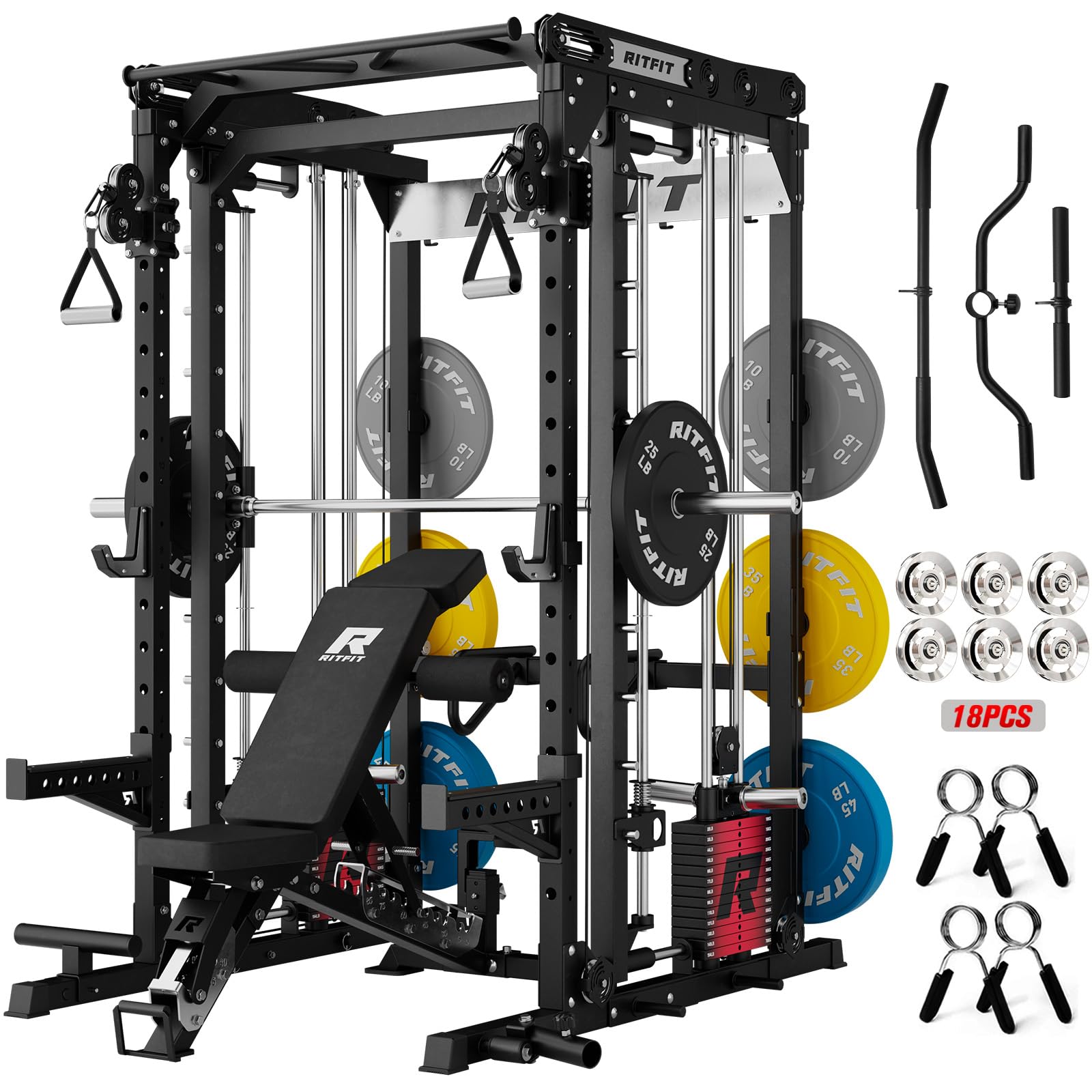 RITFIT M2 Pro 3D Smith Machine Home Gym with 286LB Built-in Weight Stack