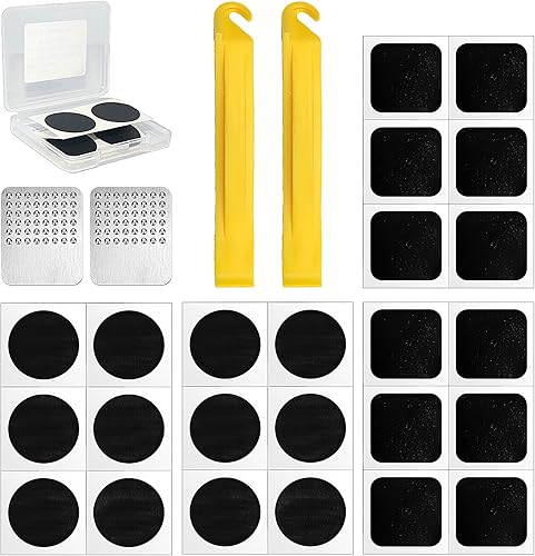 Kit de reparación de neumáticos de bicicleta de 28 piezas, kit de parche de tubo interior de bicicleta con 24 piezas de parches autoadhesivos sin