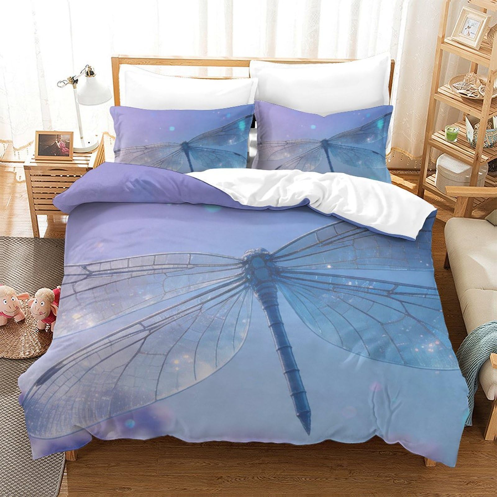 Housse de couette papillon dégradé 3D en microfibre respirante 135x200cm pour lit simple