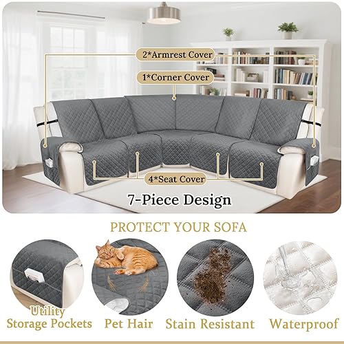 Miniatura 6 de HDCAXKJ Fundas de terciopelo 100% impermeables para sofá modular reclinable en forma de L, fundas para sofá reclinable en las esquinas, lavables,