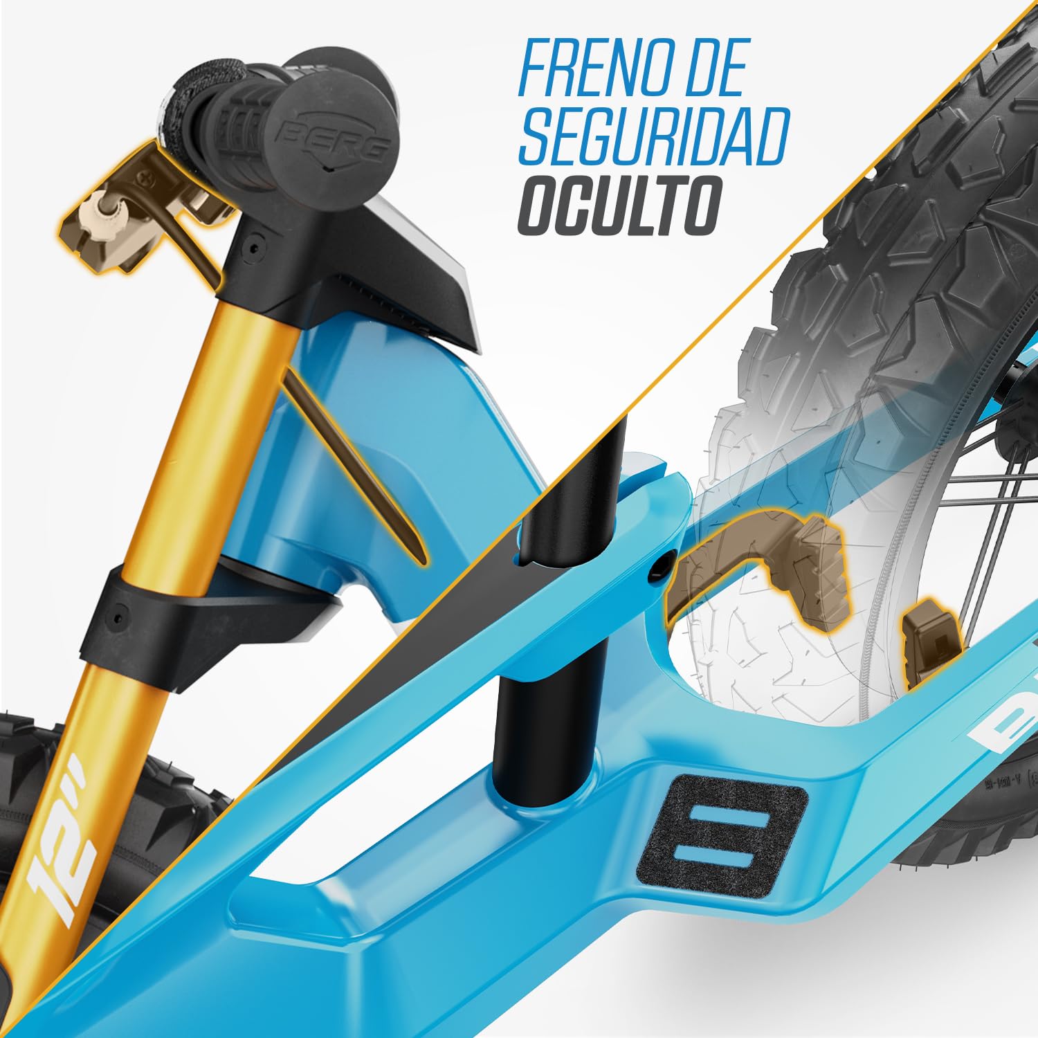BERG Bicicleta sin Pedales Biky | 2,5-5 años, 12 pulgadas, con freno de mano, cuadro ligero de magnesio, ruedas hinchables
