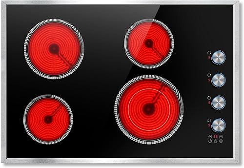 Estufa eléctrica de 30 pulgadas, estufa eléctrica de 4 quemadores con control de perilla, quemador superior de estufa de 6700 W con protección