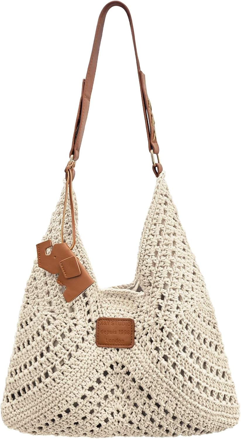 Crochet Beach Tote Bag for Women 2026 Woven Shoulder Bag Summer Handmade Boho Purse Crochet Handbags