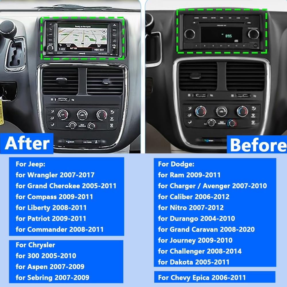 2+32GB Car Stereo for Jeep Wrangler 2007-2017 Dodge Ram 2009-2011 Chrysler 300 2005-2010 with Wireless Carplay Android Auto, 7 Inch Touch Screen Radio with WiFi GPS FM Radio Backup Camera