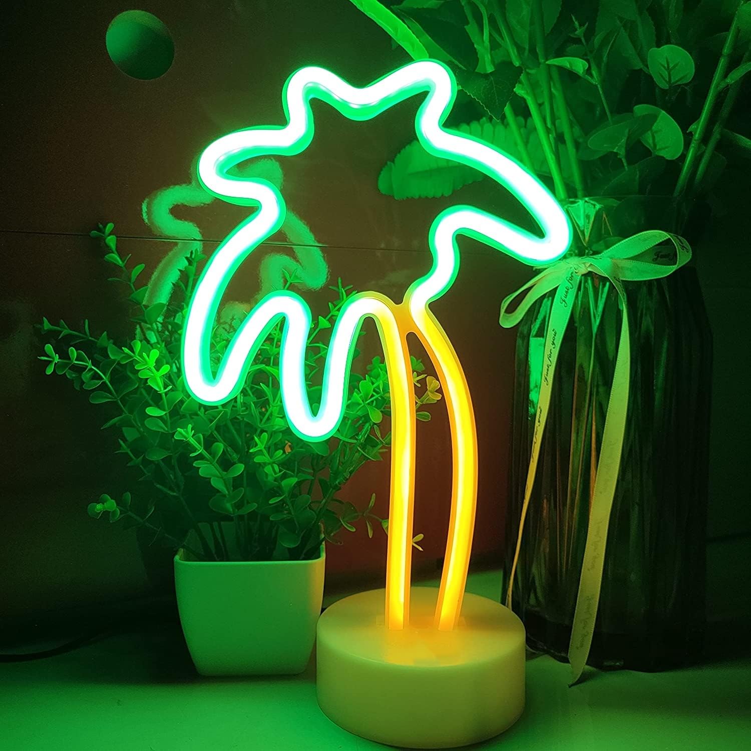 Neon Light Coconut Tree,Beach LED Neon Signs, Neon Decorative Art Desk Lamp Table Decor Light for Bedroom Room Decoration Birthday Gift,USB/Battery Powered,30x10x18CM