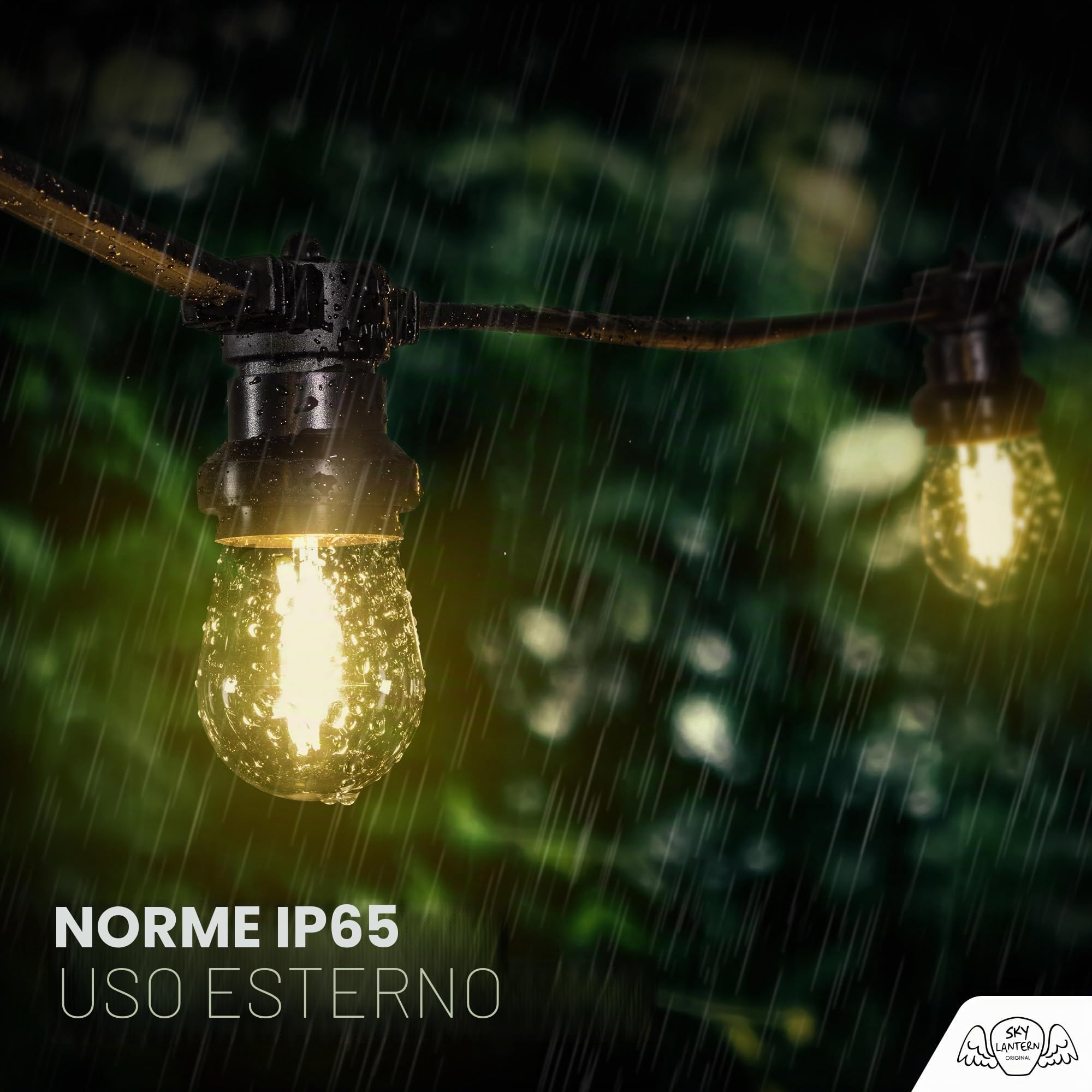 SKYLANTERN® Catenaria 100M 100 Portalampada E27 IP65 Nera Prolungabile - Catena Luminosa Esterno Professionale per Terrazza Giardino Bar Ristorante Matrimonio