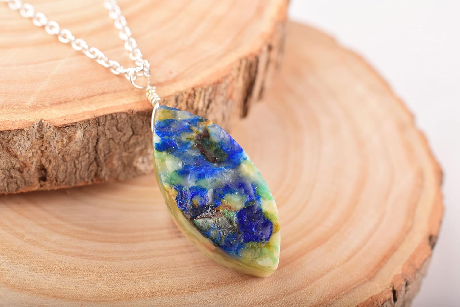 Natural Azurite Crystals Pendant Necklace, Marquise Cabochon Gemstone, Energy Healing Crystals, Birthday, Gift for Her, Gemstone Jewelry 18 inch AAA+ Quality (azurite) - Image 3