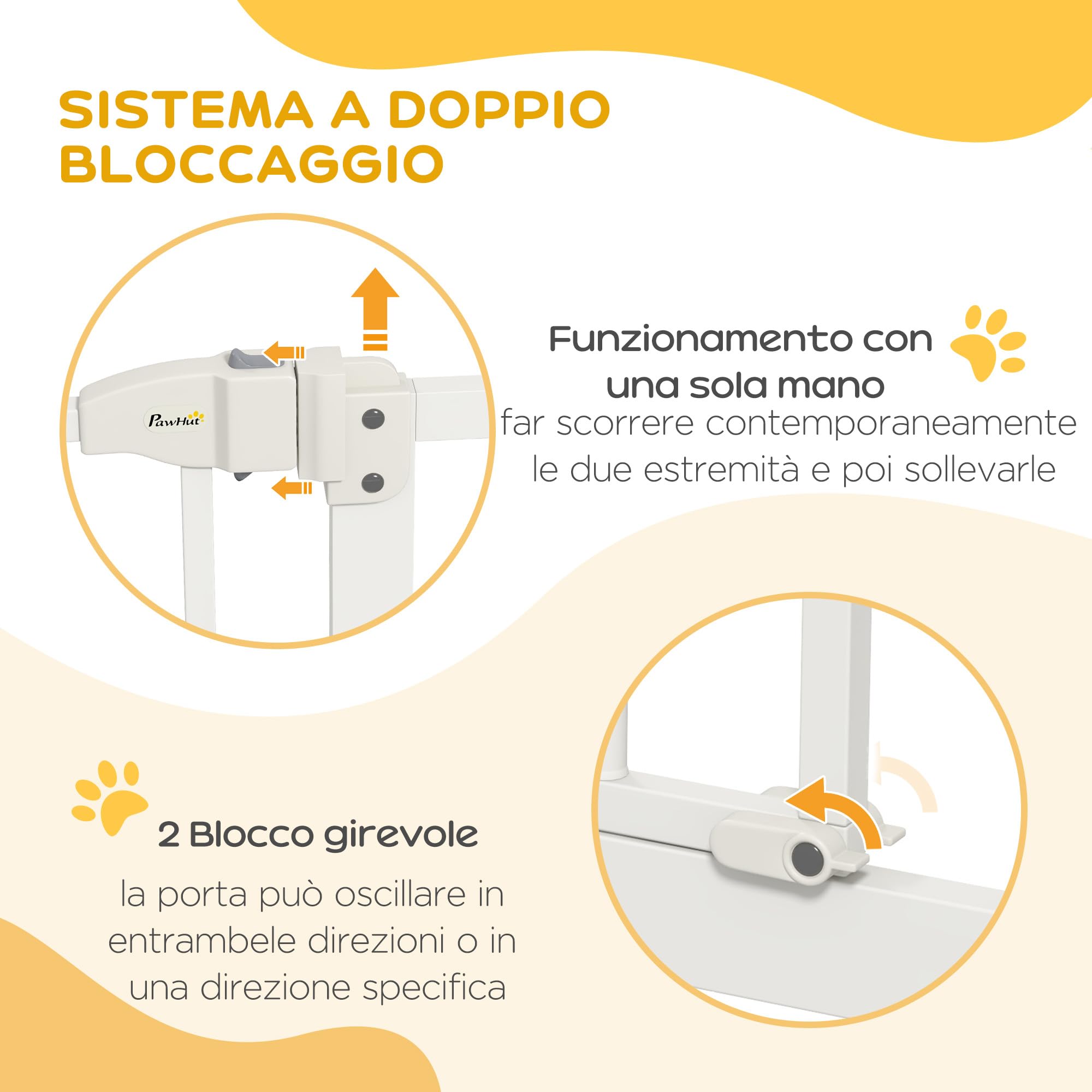 PawHut Cancelletto di Sicurezza per Cani da Interno, Barriera Estensibile 74-100 cm con Doppio Blocco e Chiusura Automatica per Scale e Porta, Bianco