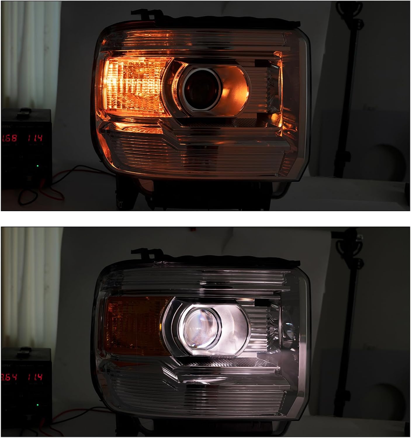 Chrome Clear Lens For 2014 2015 2016 2017 2018 2019 GMC Sierra 1500 Headlights Assembly Compatible with 15-19 2500HD 3500 HD HeadLamps Head Lights W/Blubs L+R