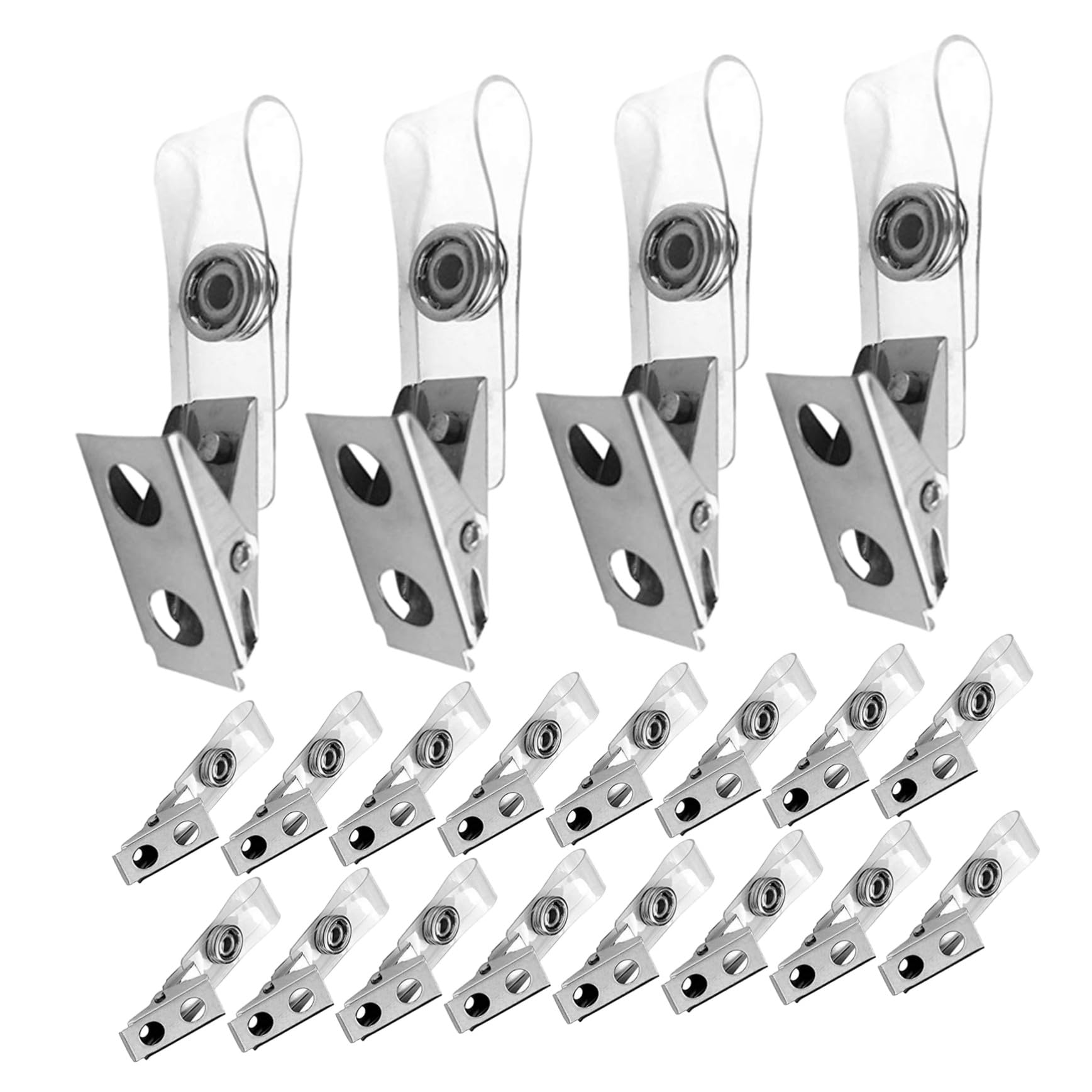 250pièces Clip Métallique pour Badge Identification Porte-badge Pvc Transparent avec Sangle Clips pour Porte-carte Identité Pinces à Double Trou pour Badges Nominatifs Cartes