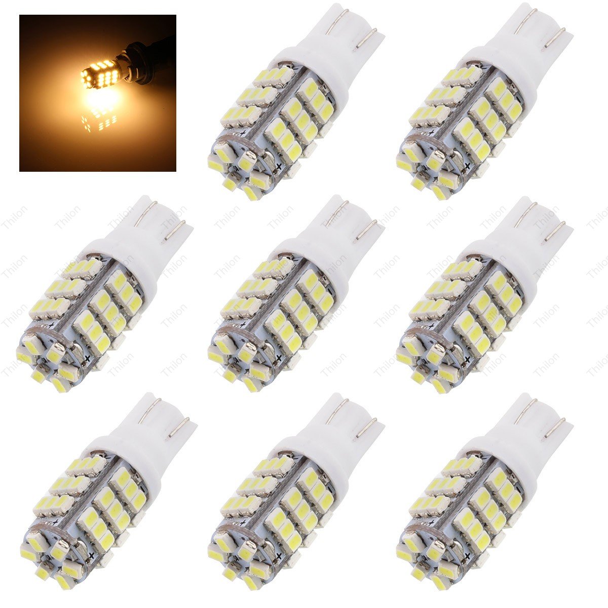 Thilon - 42-SMD T10 168 12V LED Replacement Light Bulbs T15 921 912 906 Extra Bright LED (8 pieces) (Warm White)