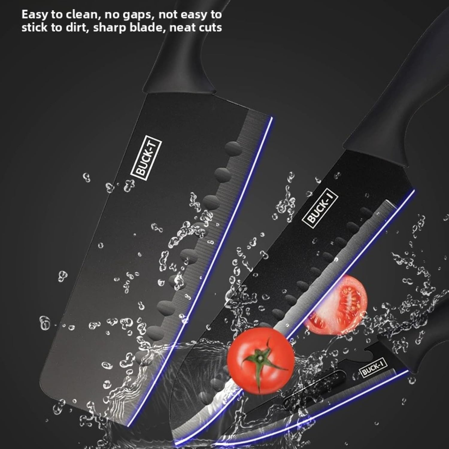 7-Piece Black Knife Set with Stand,Professional Kitchen Knife Set with Cutting Board - Image 5