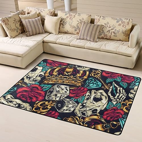 Miniatura 5 de Alfombra de área contemporánea y elegante alfombra multiusos para sala de estar, dormitorio, alfombra al aire libre, corona, calavera, dados llaves,