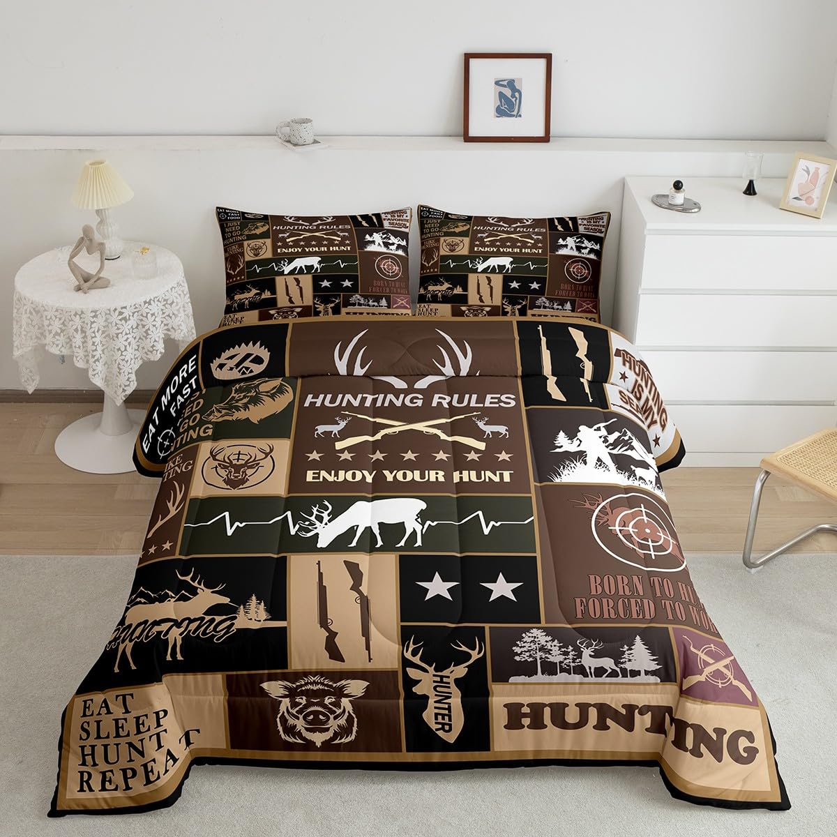 Feelyou Deer Bedding Set King Size for Kids Toddler Deer Hunting Comforter Set Boys Girls Hunting Gifts Bedding Set Deer Antlers Duvet Insert Microfiber Bed Set