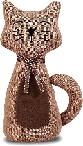 Lindo tope de puerta decorativo para el hogar y la oficina, topes de puerta de piso, protectores de pared pesados de tela con peso animal, gato café