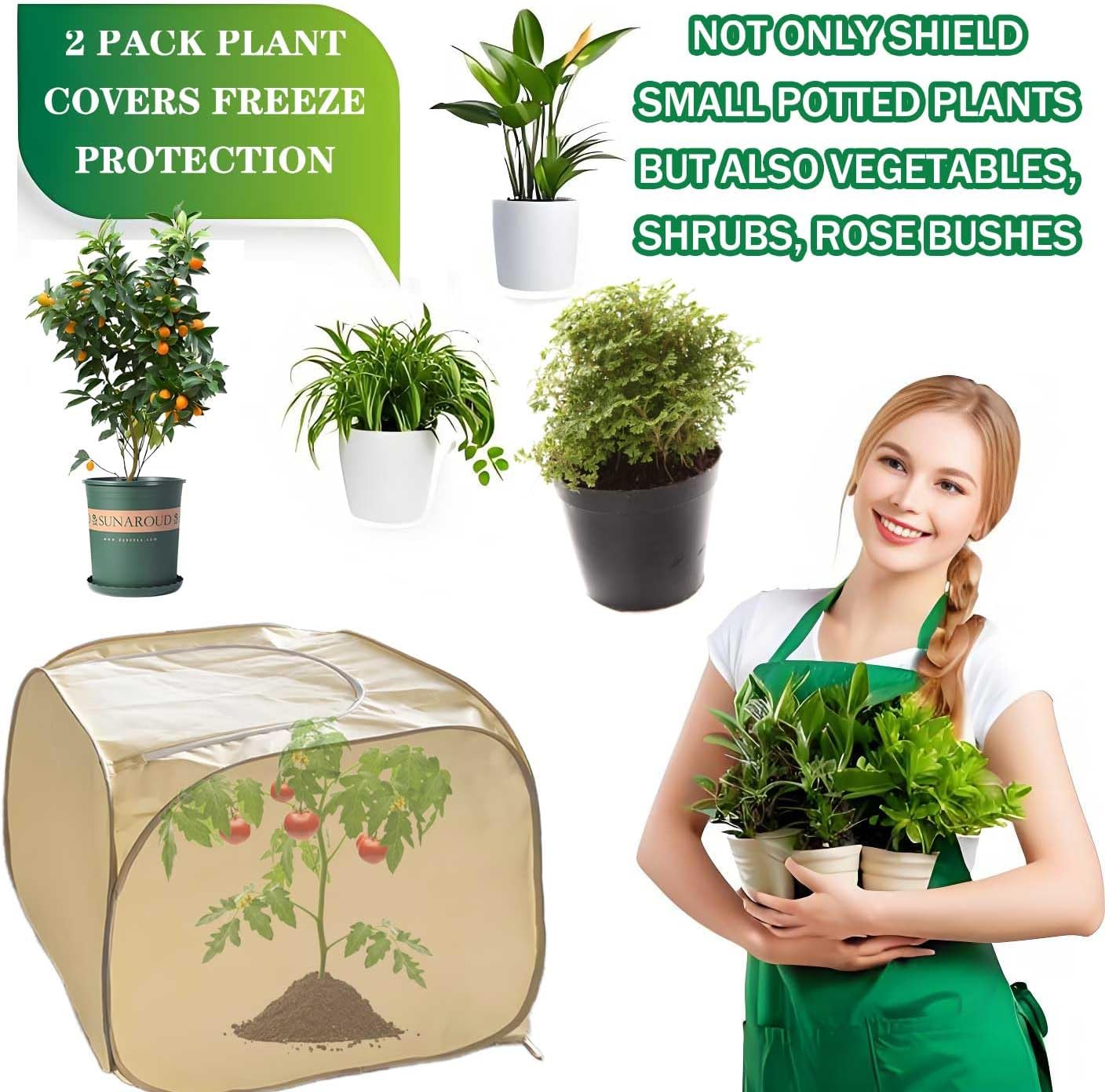 2 Pack Pop Up Plant Freeze Protection Covers, Shrub Frost Covers Outdoor Plant Protectors Frost Cloth Covers for Winter Protecting Fruit Potted and Shrub from Freezing Animals Eating(2 Pack 30x30x30")