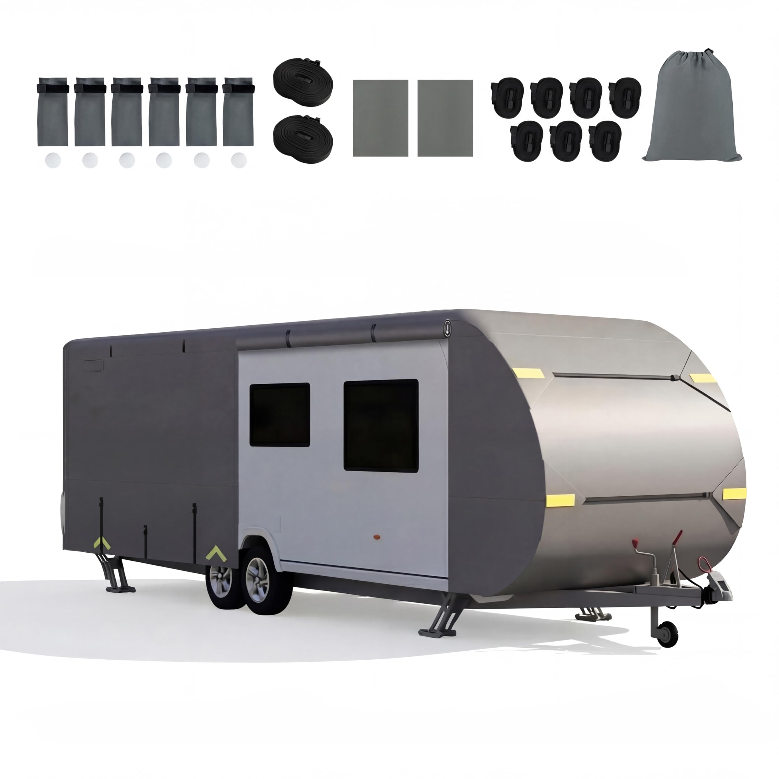 SOARS Wohnwagen Schutzhülle, WohnwagenAbdeckung Wetterfest (524 x 260 cm) | Wohnwagenschutzhülle mit Aufbewahrungstasche, Schutzdach Atmungsaktiv mit 4 Seitentüren & Reflektierenden Streifen