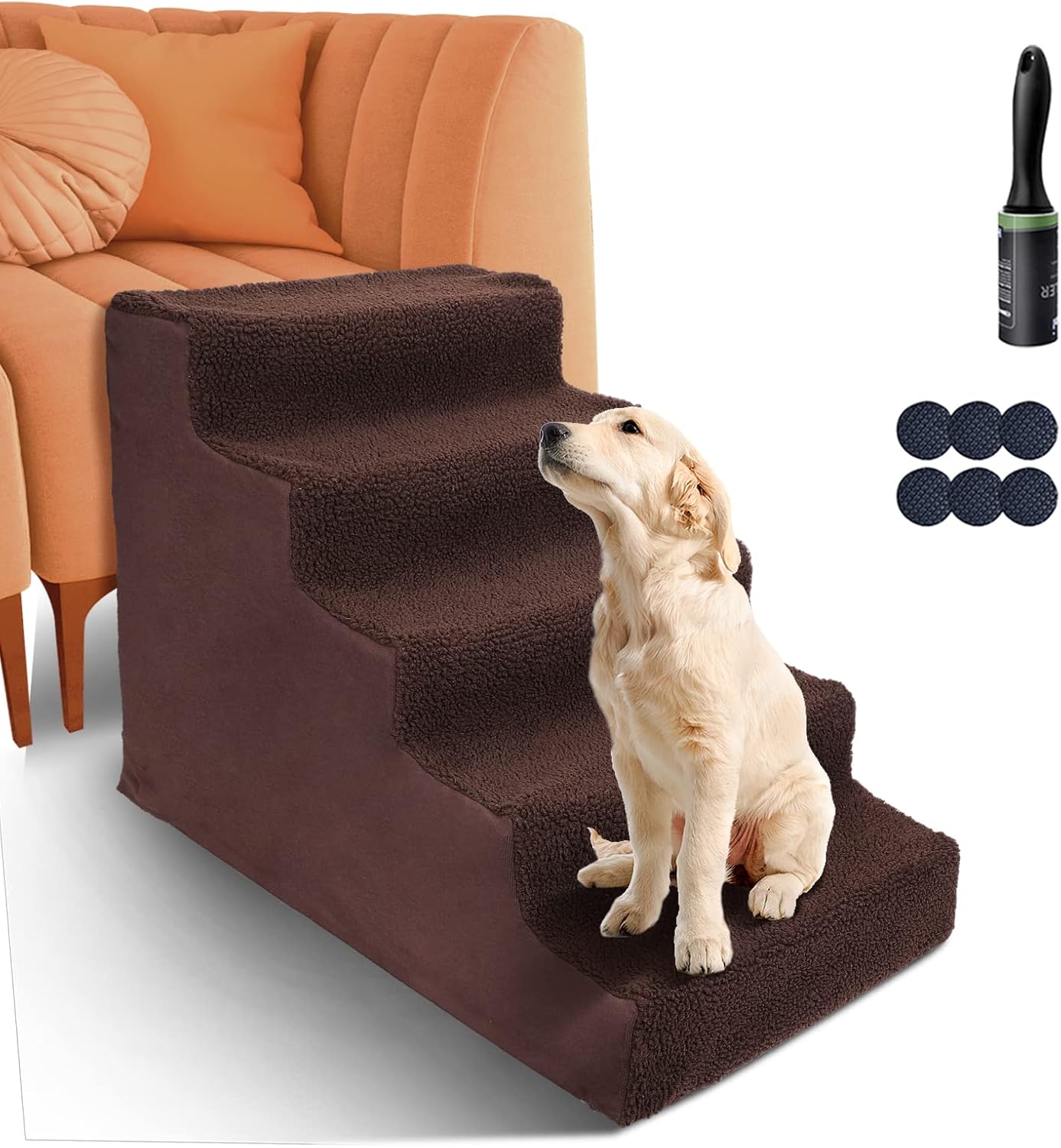 Topmart Plastic Dog Stairs 5 Tiers, Pet Steps/Ladder for Couch/Bed, Non-Slip, Cat Dog Stairs for Old/Injured/Short-Legged Pets