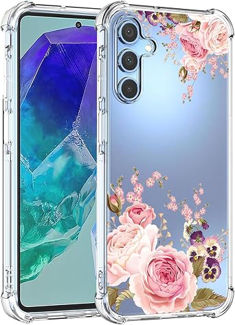 Case for Galaxy M55/for SamsungM55 5G/GalaxyC55 5G/GalaxyF555G SM-M556B Cute, Clear Flexible Bumper TPU Soft Rubber Silicone Cover Phone Case for Samsung Galaxy M55 Roseflower