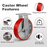 Vista 7 de Ruedas de 8 x 2 pulgadas, juego de 4 ruedas industriales resistentes, ruedas de poliuretano con fuerte capacidad de carga de 6000 libras