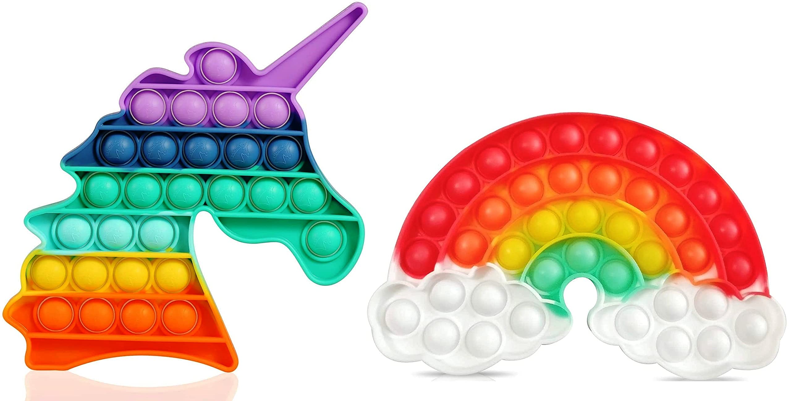 FunBlast Round & Unicorn Pop It Fidget Toy, Autism Special Needs Silicone Stress Reliever, Squeeze Sensory Toy – Pack of 2