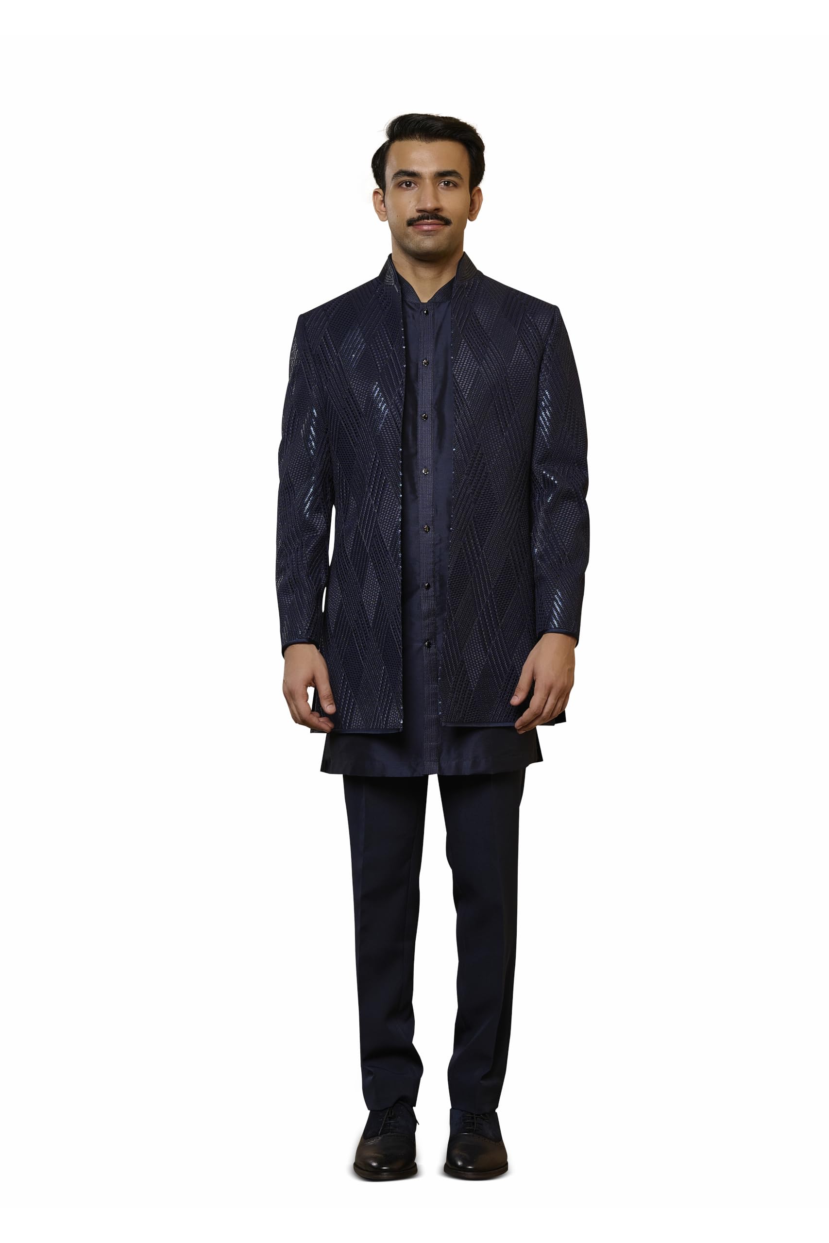 Navy Blue Embroidered Indo-western Set-image-7