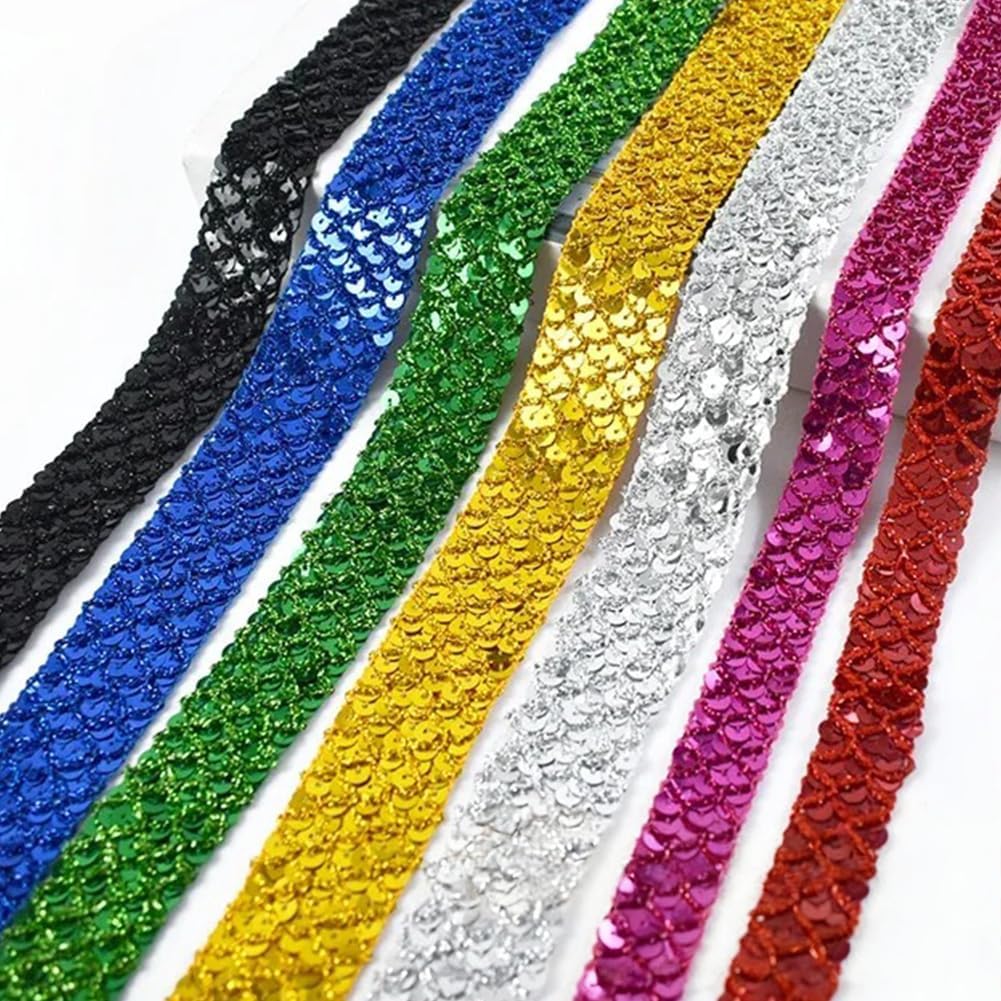 Flat Sequin Strip 2.2 Yards 0.59 Inch Sparkle Sewing Trim Metallic Sequins Fabric Trimmings for Sewing Dress Embellish DIY Accessories