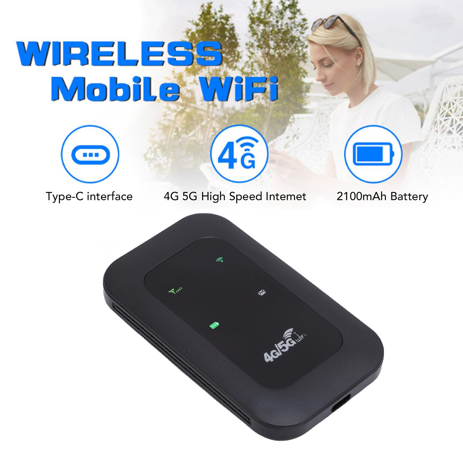 Vikye Hotspot Mobile 4G 5G, WiFi Portable pour Voyager dans Plus de 140 Pays, avec Emplacement pour Carte SIM, Réseau Multi-Porte-portiques, 10 Appareils, écran LED Couleur, Noir