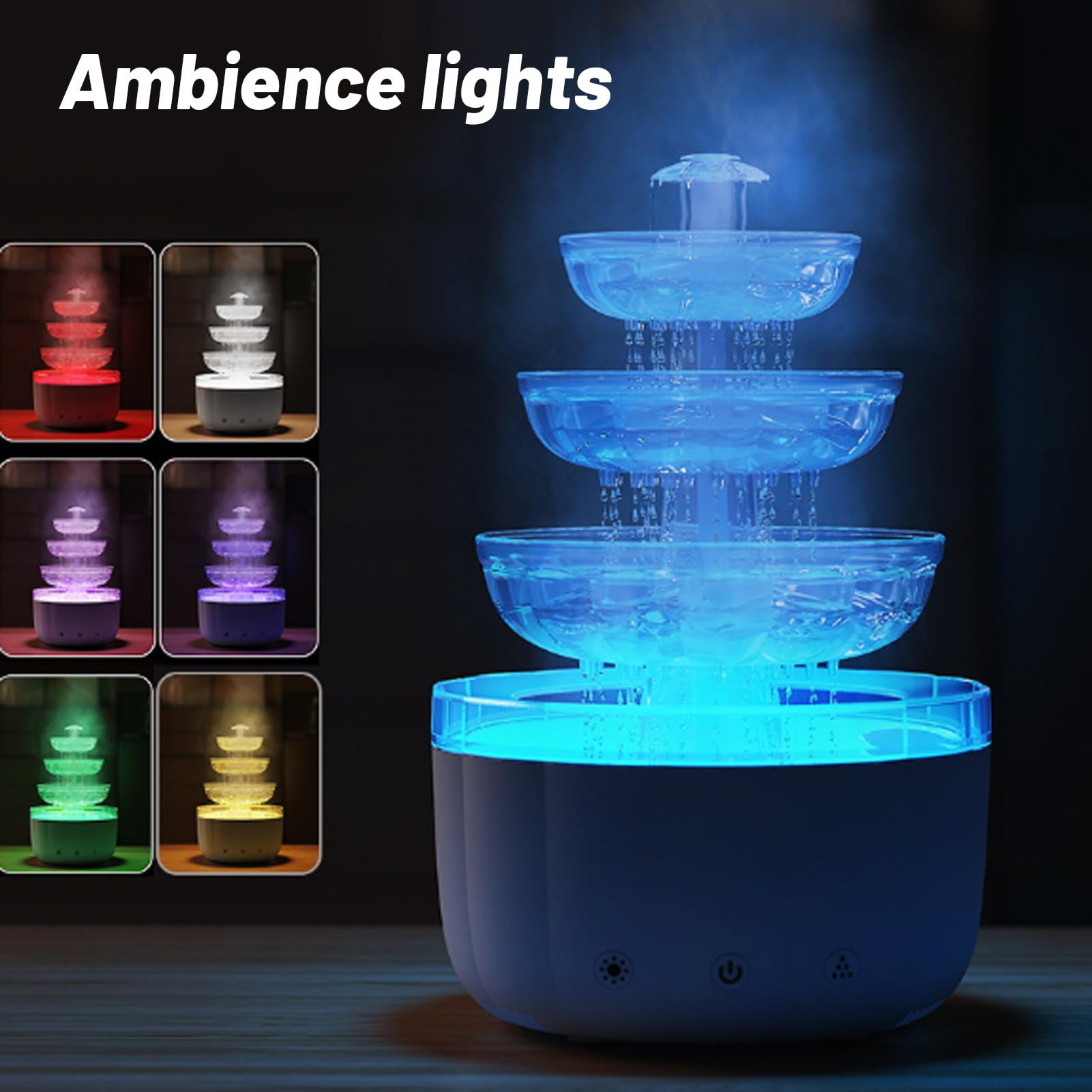 LiebeWH Difusor de Aceite Esencial de Fuente, Humidificador de Aire de Escritorio con Flujo de Agua PP, Niebla de Aromaterapia de 500 Ml, Luz Colorida, Apagado Automático Silencioso para Yoga en el