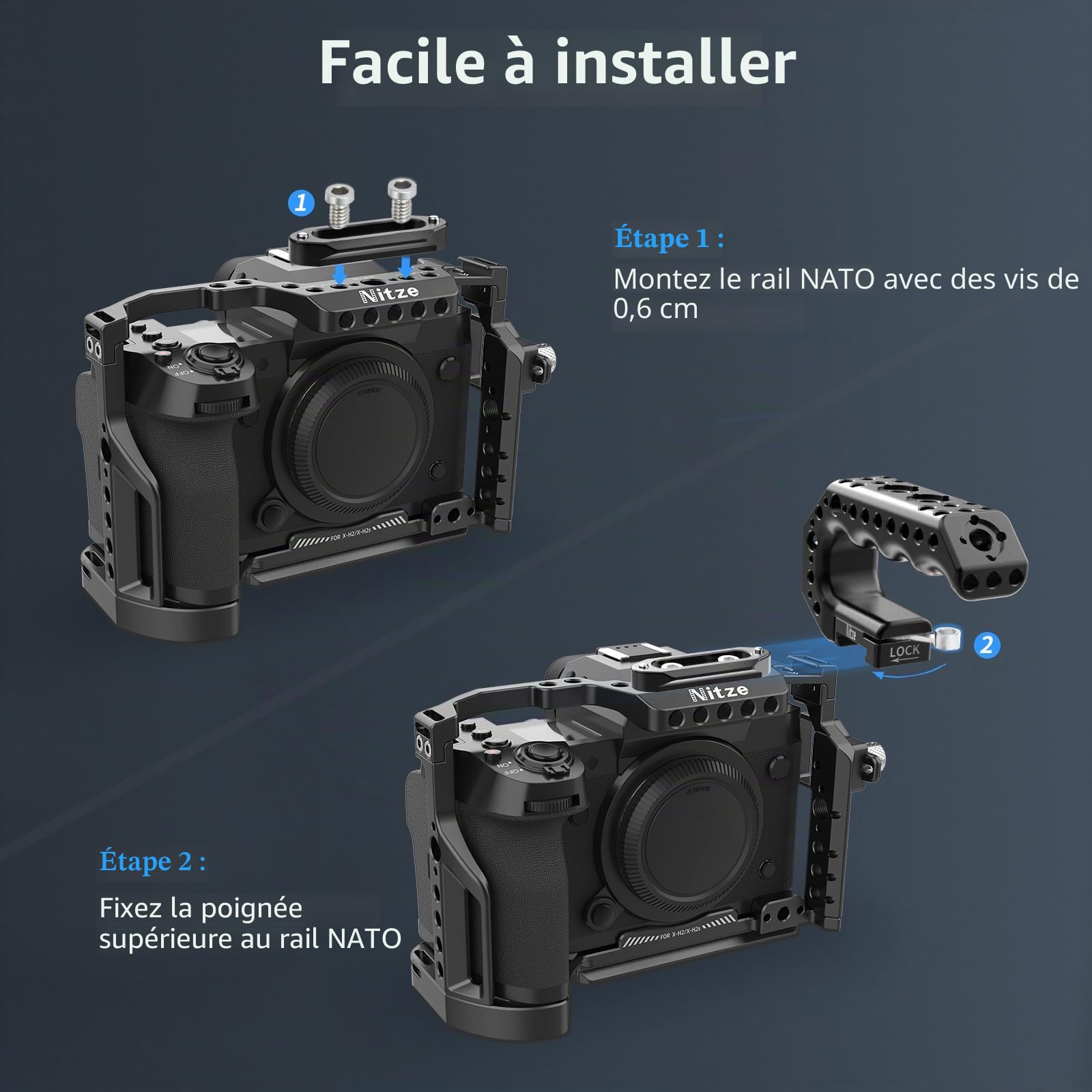 Nitze Poignée Supérieure NATO, NATO Top Handle de Caméra avec Pince QR NATO, NATO Rail et Cold Shoe Adapter pour Caméra, Cage d'Caméra (Lil Stinger Handle) - PA28M-AK