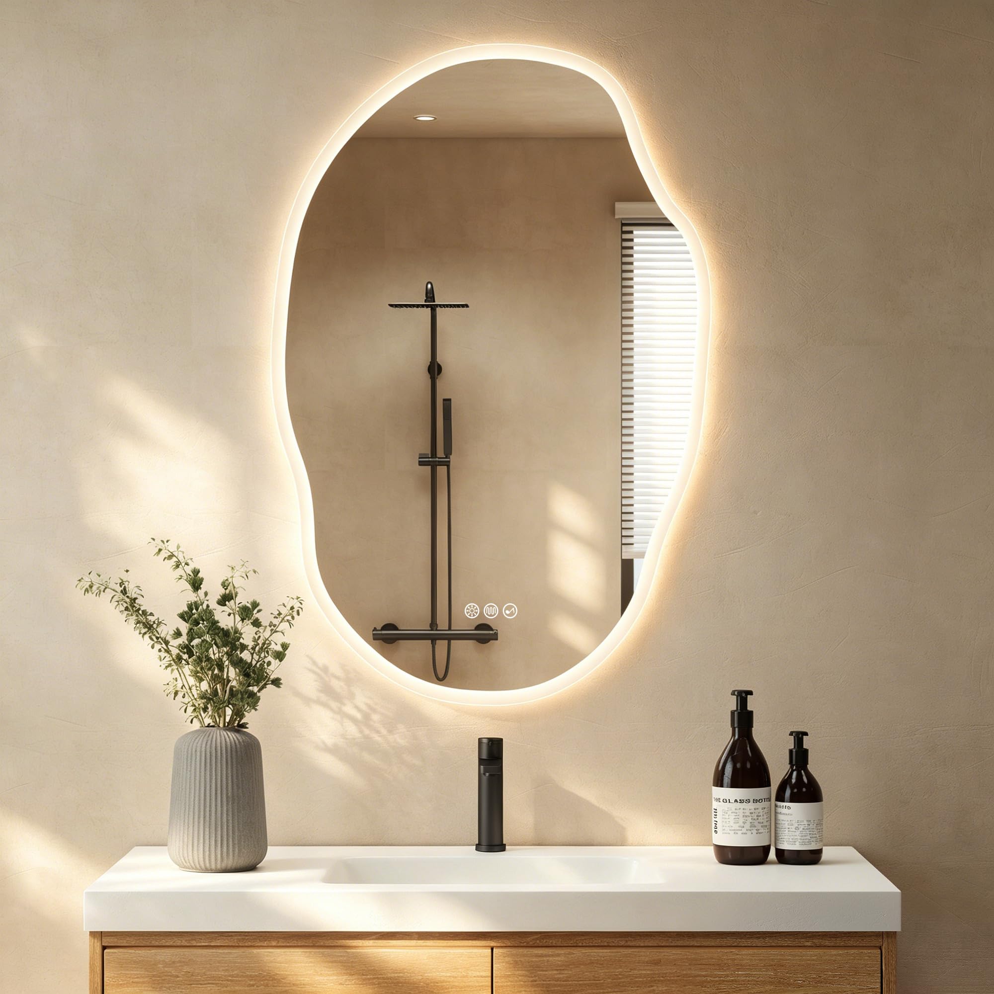 S'bagno Badspiegel-mit-Beleuchtung 600x900 mm, Badezimmerspiegel-mit-Beleuchtung und Bluetooth, Entfoggen, 3000K/4000K/6500K, Dimmbar, IP44-LED-Badspiegel mit Speicherfunktion, Horizontal/Vertikal