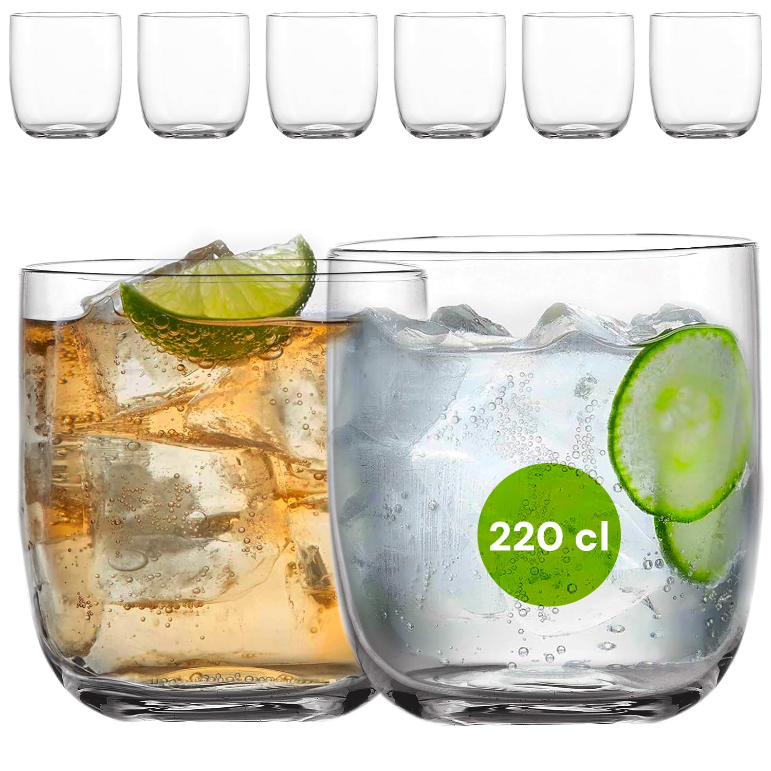 Avilia Set da 6 Bicchieri per Whisky e Acqua RCR - Vetro Sonoro 270cc, Design Minimal, 100% Made in Italy, 8x8cm, Cristallo Ecologico e Riciclabile