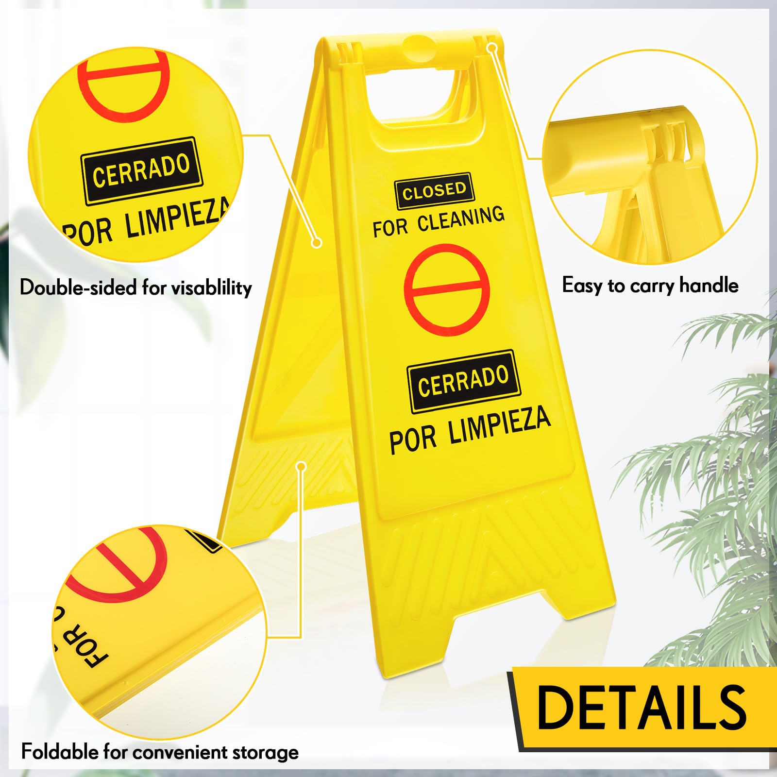 Geetery 8 letreros bilingües de dos caras plegables para limpieza de suelos, para limpieza, color amarillo brillante, para uso comercial, inglés y español