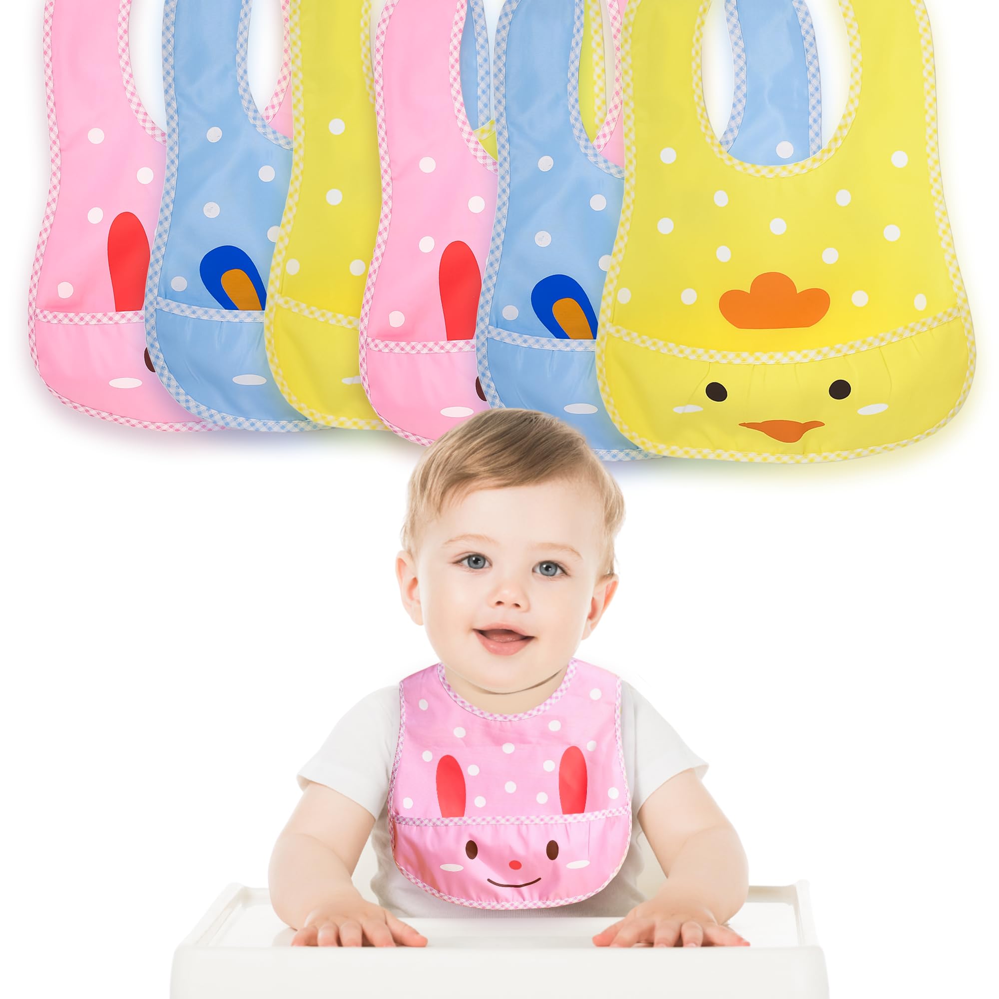 THE LITTLE LOOKERS Baby Bibs/Apron Cute Animated Print with Tich Button & Front Pocket| Easy to Wipe Waterproof PVC Material Bibs for Newborn/Infant/Toddler (Pack of 6)-image-25