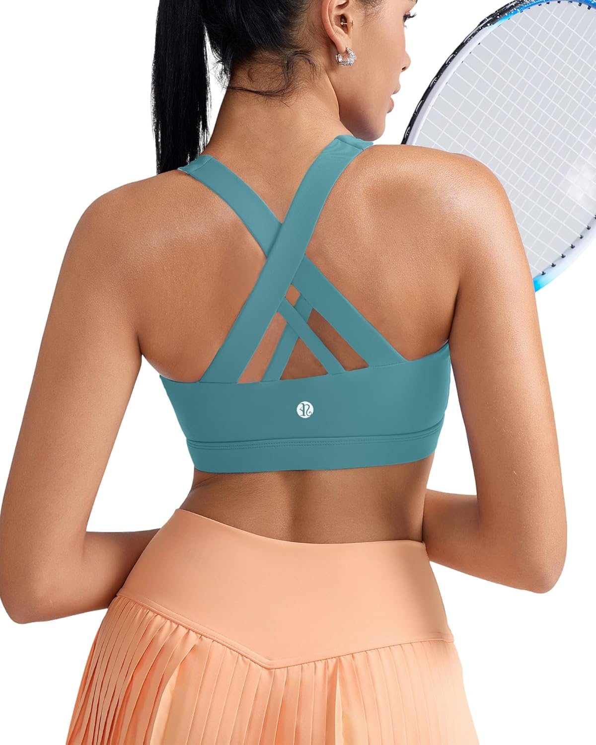 RUNNING GIRL Sports Bra for Women, Criss-Cross Back Padded Strappy Sports Bras Medium Support Yoga Bra with Removable Cups Small A-blue image 3 of 9 B07X7TCC7H