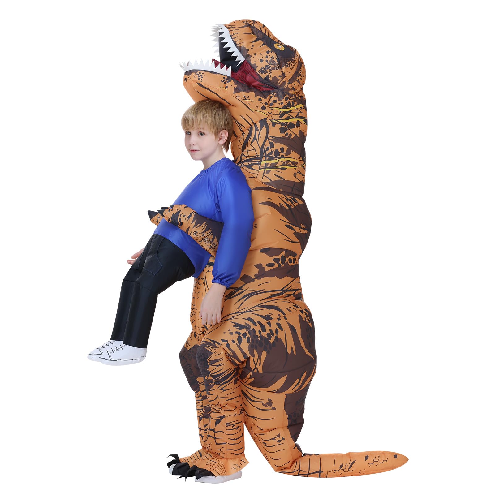 Poptrend Dinosaur Inflatable Costume for Adult Teenagers Kids, Halloween Funny T-Rex Dinosaur Abduction Costume for Party Cosplay Fancy Dress Men Women, Brown (Teenagers)