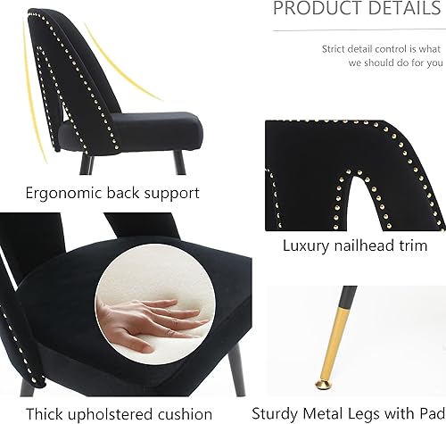 Miniatura 5 de Danxee Sillas de comedor de terciopelo, silla de cocina moderna de mediados de siglo, silla de comedor contemporánea con patas de metal, respaldo