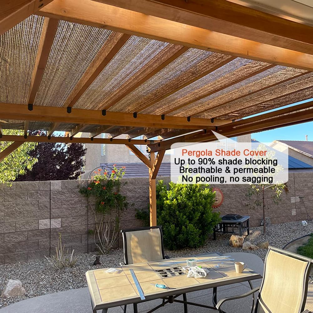 90% Sun Shade Cloth, 10x20 FT Pergola Shade Patio Cover, UV-Resistant, Breathable Sunshade Screen Fabric for Outdoor, Camping, RV, Garden, Deck, Porch, Backyard (Mocha)