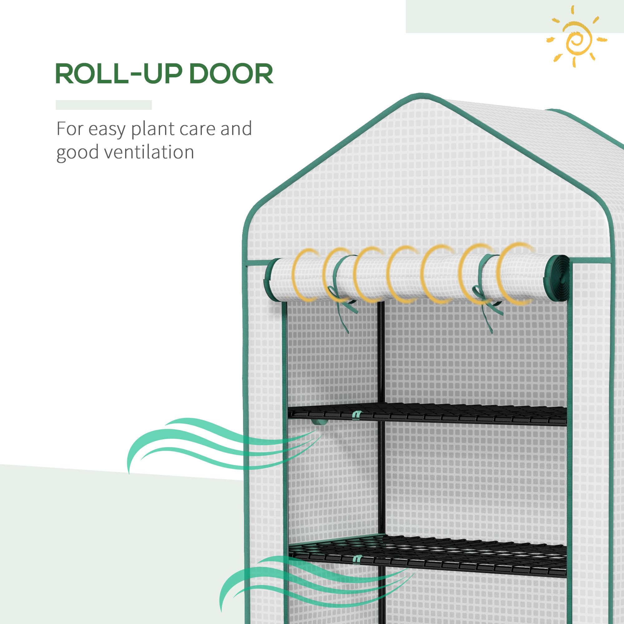 Outsunny Serra da giardino per balcone 5 livelli con 1 porta avvolgibile, telaio in acciaio e telo PE rinforzato per impieghi gravosi dim. 90L x 49W x 193H cm