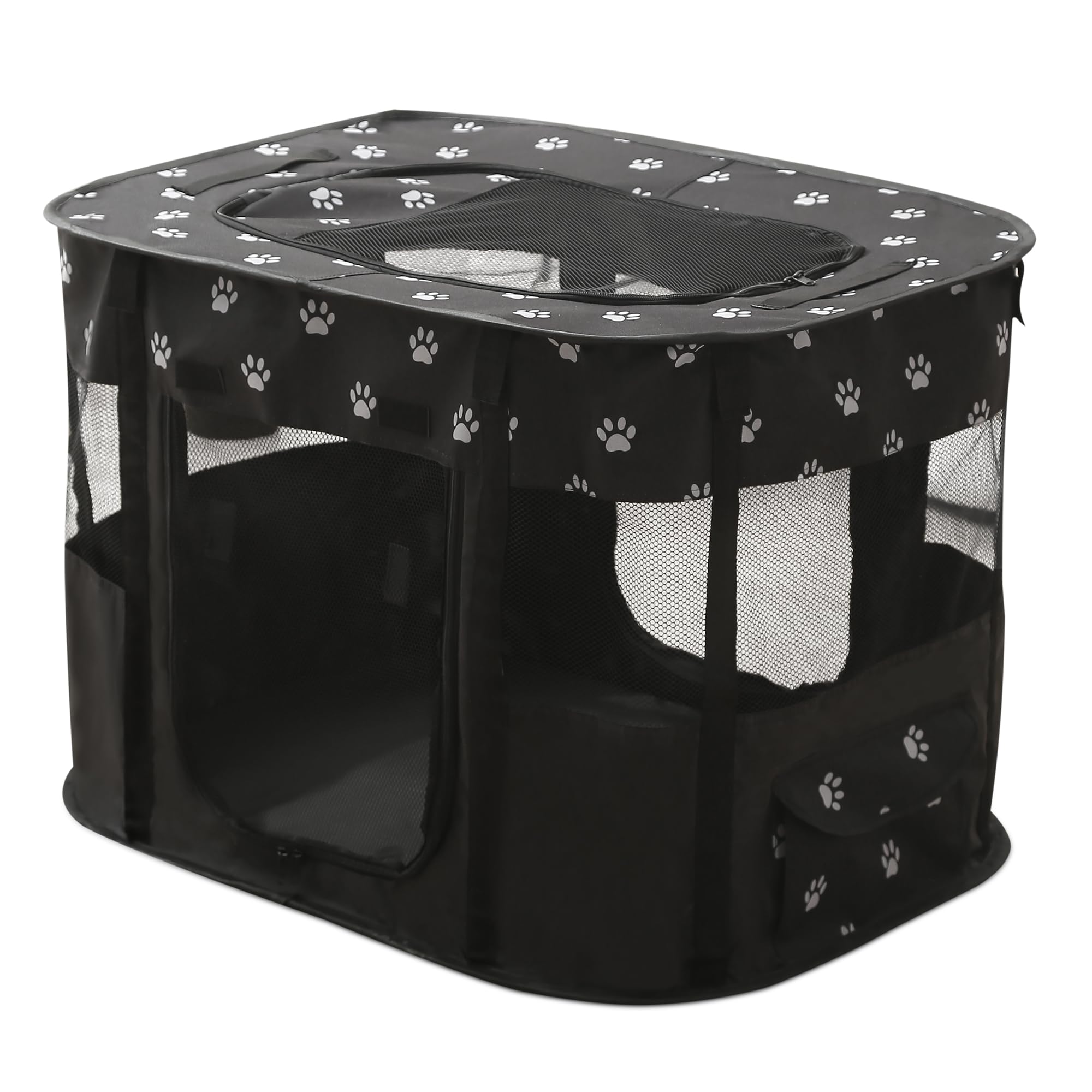 FLOVIPPET Parque para Mascotas Portátil, Corralito Rectangular para Perros, Recinto Plegable para Gatos Conejos Cachorros, Caseta Cama para Gatos para Uso en Interiores y Exteriores (Negro, XL)