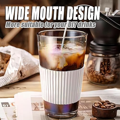 Miniatura 3 de Vaso de vidrio de 15 onzas con popote de vidrio y tapa, taza de café helado Aurora de 15.2 fl oz con funda protectora de silicona, cabe en