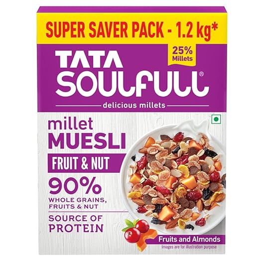 Tata Soulfull Millet Muesli | Fruit & Nut | With 25% Crunchy Millets | 90% Whole Grains | Source of Protein |33% Extra^ | Super Saver Pack - 1.2 kg*