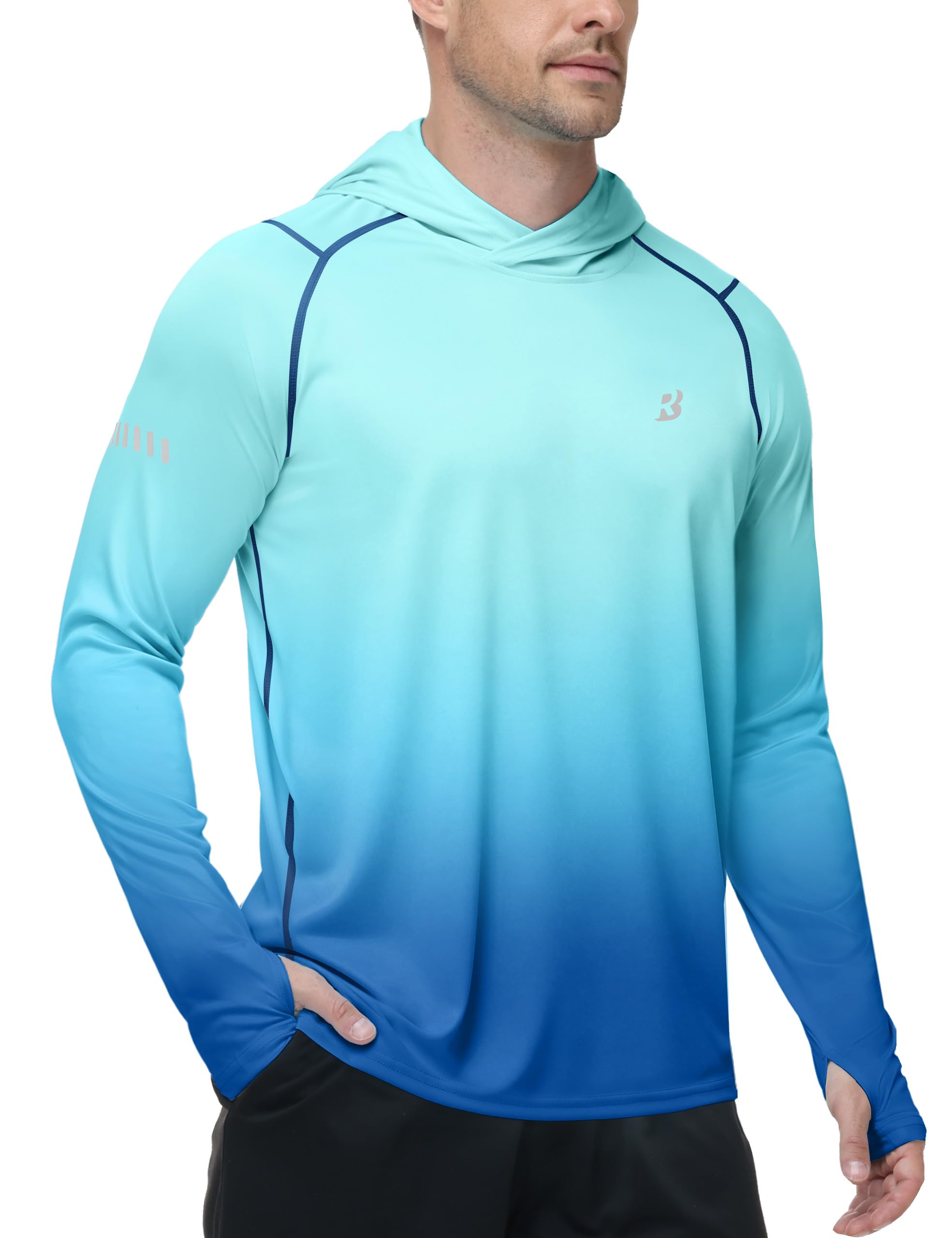 Roadbox Men's UPF 50+ Sun Hoodie, UV Long Sleeve Fishing Shirts Rash Guard