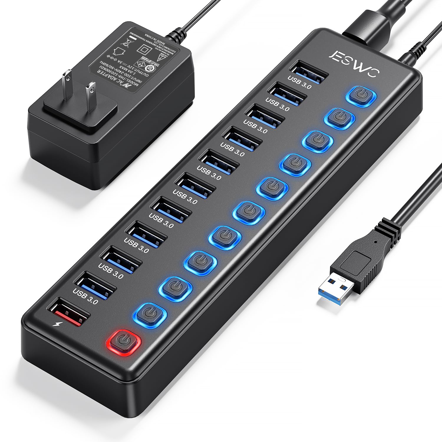 Amazon | JESWO USBハブ 電源付き USB3.0ハブ 10ポートの 拡張+ 1充電